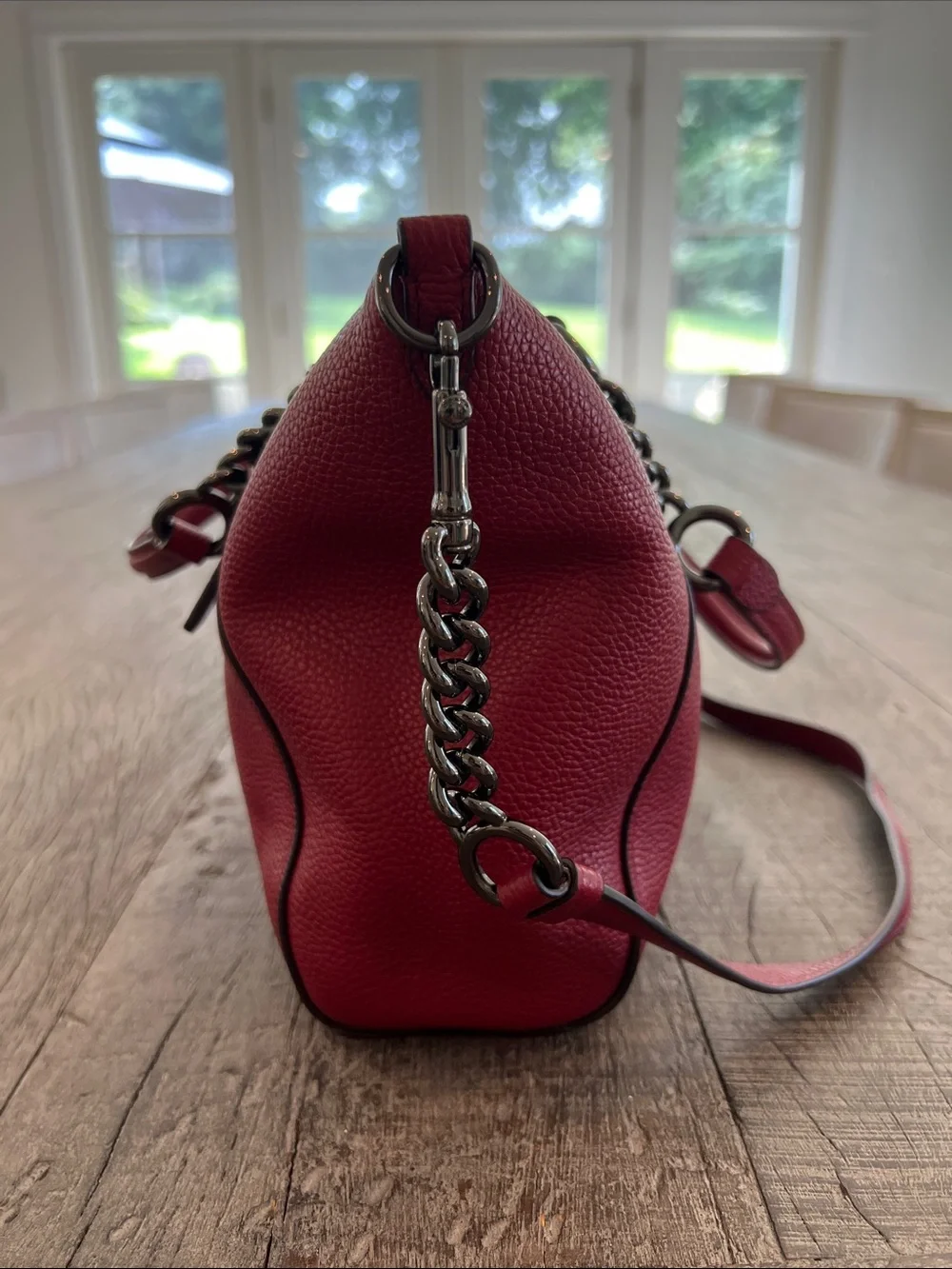 Coach Red Pebble Chain Prairie Leather Shoulder Satchel